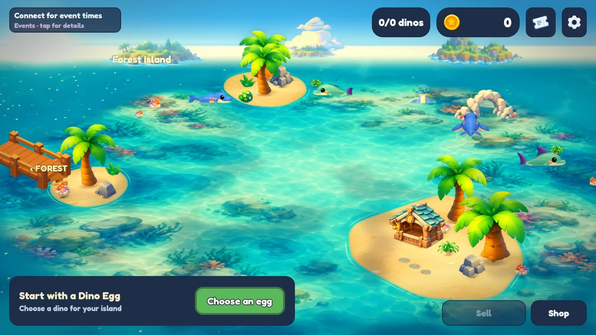 Blue aquatic creatures exploring a turquoise lagoon dotted with tiny sandy islands